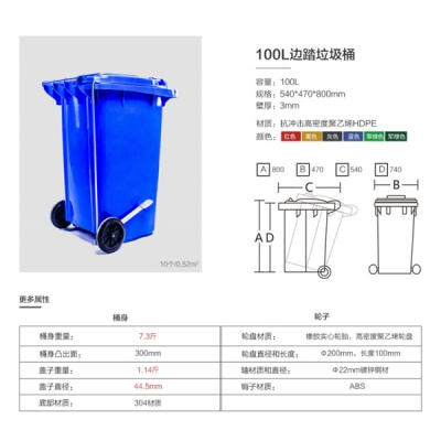 云南100升側(cè)邊腳踏翻蓋垃圾桶